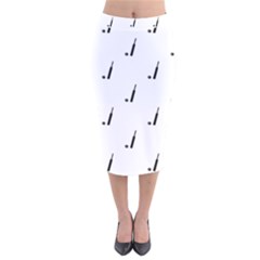 Black And White Cricket Sport Motif Print Pattern Velvet Midi Pencil Skirt by dflcprintsclothing