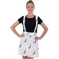 Black And White Cricket Sport Motif Print Pattern Velvet Suspender Skater Skirt by dflcprintsclothing