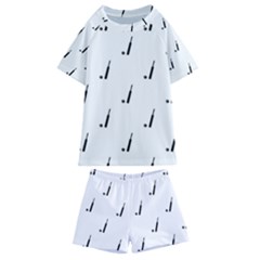 Black And White Cricket Sport Motif Print Pattern Kids  Swim Tee And Shorts Set by dflcprintsclothing