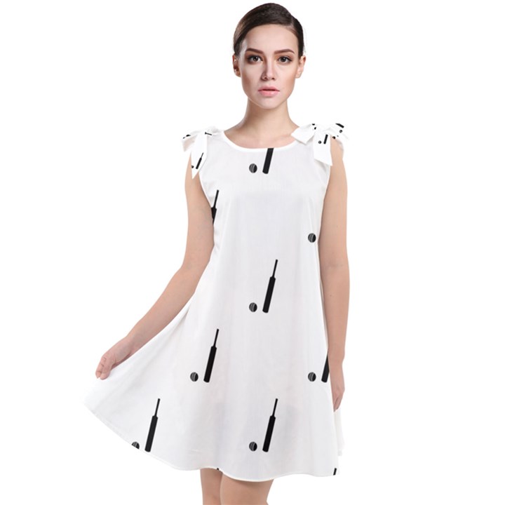 Black And White Cricket Sport Motif Print Pattern Tie Up Tunic Dress