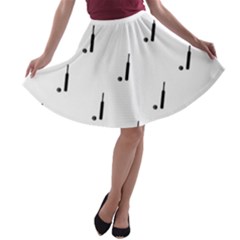 Black And White Cricket Sport Motif Print Pattern A-line Skater Skirt by dflcprintsclothing