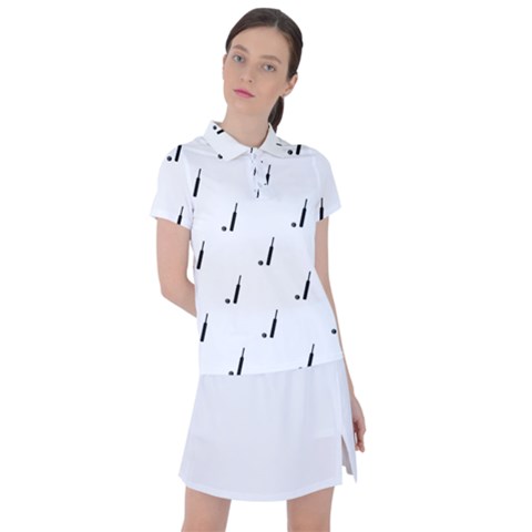 Black And White Cricket Sport Motif Print Pattern Women s Polo Tee by dflcprintsclothing