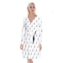Black And White Cricket Sport Motif Print Pattern Long Sleeve Velvet Front Wrap Dress by dflcprintsclothing