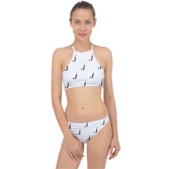Black And White Cricket Sport Motif Print Pattern Racer Front Bikini Set by dflcprintsclothing