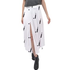 Black And White Cricket Sport Motif Print Pattern Velour Split Maxi Skirt by dflcprintsclothing