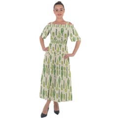 Cactus Pattern Shoulder Straps Boho Maxi Dress  by goljakoff