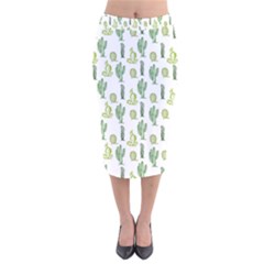 Cactus Pattern Velvet Midi Pencil Skirt