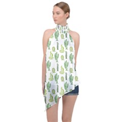 Cactus Pattern Halter Asymmetric Satin Top by goljakoff