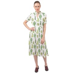 Cactus Pattern Keyhole Neckline Chiffon Dress