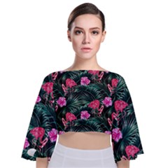 Pink flamingo Tie Back Butterfly Sleeve Chiffon Top