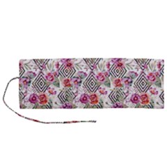 Geometric Flowers Roll Up Canvas Pencil Holder (m) by goljakoff