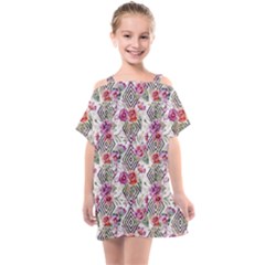 Geometric Flowers Kids  One Piece Chiffon Dress by goljakoff