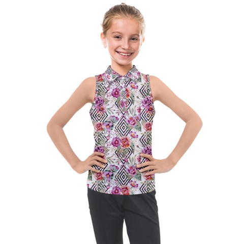 Geometric Flowers Kids  Sleeveless Polo Tee by goljakoff