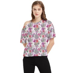 Geometric Flowers One Shoulder Cut Out Tee by goljakoff