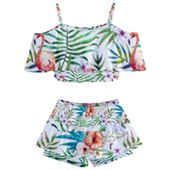 Tropical Flamingos Kids  Off Shoulder Skirt Bikini by goljakoff