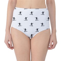 Black And White Surfing Motif Graphic Print Pattern Classic High-waist Bikini Bottoms by dflcprintsclothing