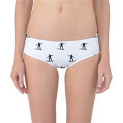 Black And White Surfing Motif Graphic Print Pattern Classic Bikini Bottoms by dflcprintsclothing