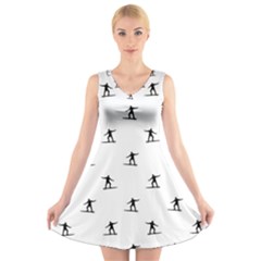Black And White Surfing Motif Graphic Print Pattern V-neck Sleeveless Dress by dflcprintsclothing