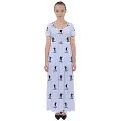 Black And White Surfing Motif Graphic Print Pattern High Waist Short Sleeve Maxi Dress by dflcprintsclothing
