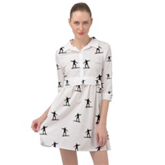 Black And White Surfing Motif Graphic Print Pattern Mini Skater Shirt Dress by dflcprintsclothing