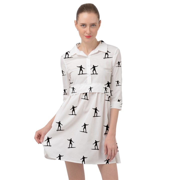 Black And White Surfing Motif Graphic Print Pattern Mini Skater Shirt Dress
