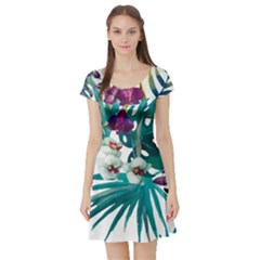 Tropical Flowers Short Sleeve Skater Dress by goljakoff