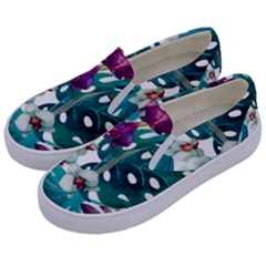 Tropical Flowers Kids  Canvas Slip Ons by goljakoff