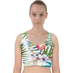 Tropical Flamingo Velvet Racer Back Crop Top by goljakoff