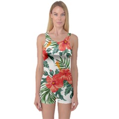 Red Flowers One Piece Boyleg Swimsuit by goljakoff