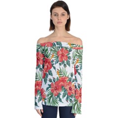 Red Flowers Off Shoulder Long Sleeve Top by goljakoff