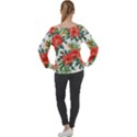 Red flowers Off Shoulder Long Sleeve Velour Top View2