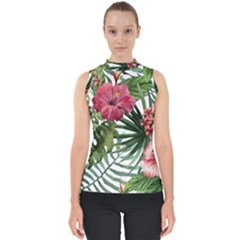 Monstera Flowers Mock Neck Shell Top by goljakoff
