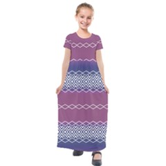 Purple Blue And White Aztec Kids  Short Sleeve Maxi Dress by FloraaplusDesign