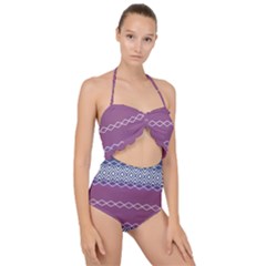 Purple Blue And White Aztec Scallop Top Cut Out Swimsuit by FloraaplusDesign