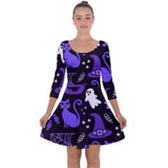 Halloween Party Seamless Repeat Pattern  Quarter Sleeve Skater Dress by KentuckyClothing