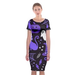 Halloween Party Seamless Repeat Pattern  Classic Short Sleeve Midi Dress by KentuckyClothing
