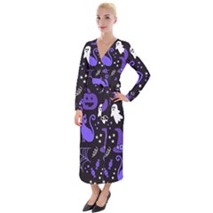 Halloween Party Seamless Repeat Pattern  Velvet Maxi Wrap Dress