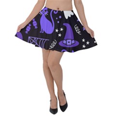 Halloween Party Seamless Repeat Pattern  Velvet Skater Skirt by KentuckyClothing