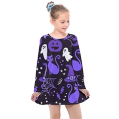 Halloween Party Seamless Repeat Pattern  Kids  Long Sleeve Dress