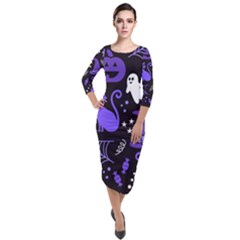 Halloween Party Seamless Repeat Pattern  Quarter Sleeve Midi Velour Bodycon Dress by KentuckyClothing