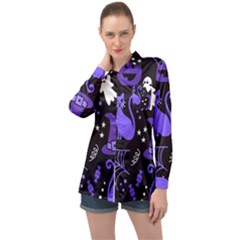 Halloween Party Seamless Repeat Pattern  Long Sleeve Satin Shirt