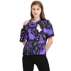 Halloween Party Seamless Repeat Pattern  One Shoulder Cut Out Tee