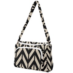 Chevrons Beige/noir Front Pocket Crossbody Bag