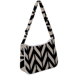 Chevrons Beige/noir Zip Up Shoulder Bag