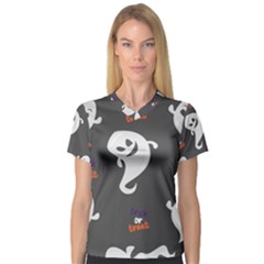 Halloween Ghost Trick Or Treat Seamless Repeat Pattern V-neck Sport Mesh Tee