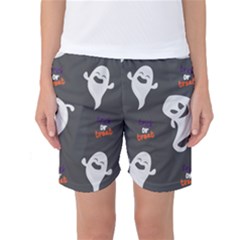 Halloween Ghost Trick Or Treat Seamless Repeat Pattern Women s Basketball Shorts by KentuckyClothing