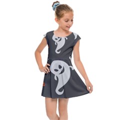 Halloween Ghost Trick Or Treat Seamless Repeat Pattern Kids  Cap Sleeve Dress by KentuckyClothing