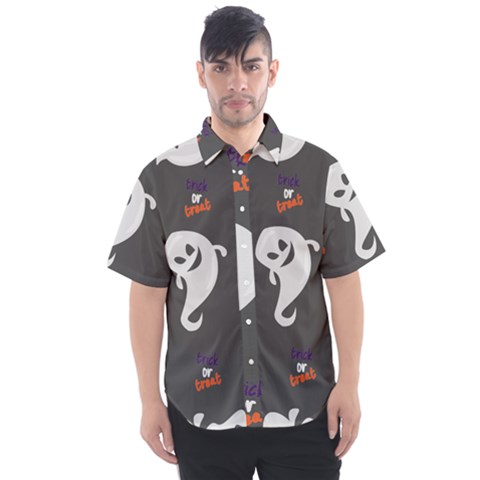Halloween Ghost Trick Or Treat Seamless Repeat Pattern Men s Short Sleeve Shirt by KentuckyClothing