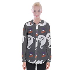 Halloween Ghost Trick Or Treat Seamless Repeat Pattern Womens Long Sleeve Shirt