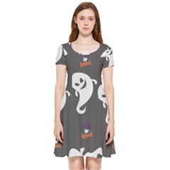 Halloween Ghost Trick Or Treat Seamless Repeat Pattern Inside Out Cap Sleeve Dress by KentuckyClothing